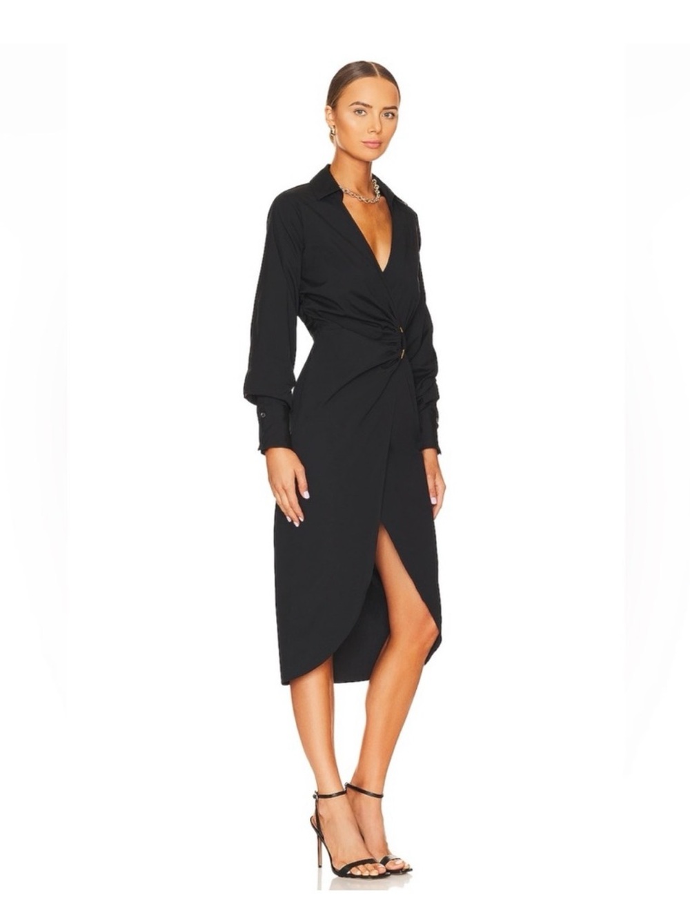 Veronica Beard Black Midi Wrap Shirt Dress